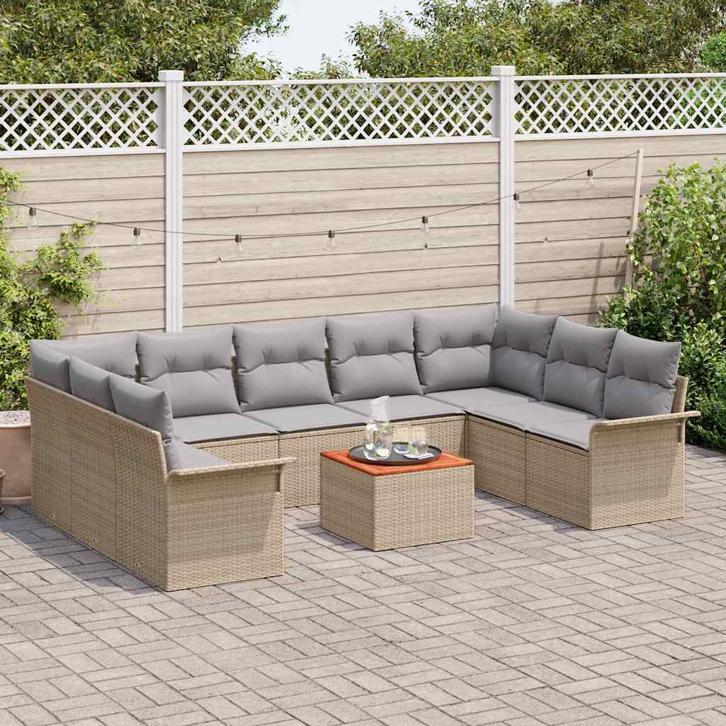 Havesofa Sæt med opbevaring 10 pcs Beige og lys grå polyrattan