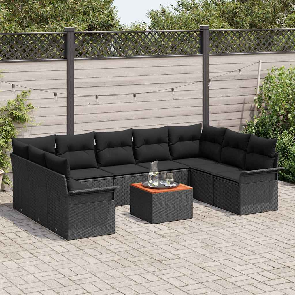 Havesofa Sæt med opbevaring 10 pcs Sort polyrattan