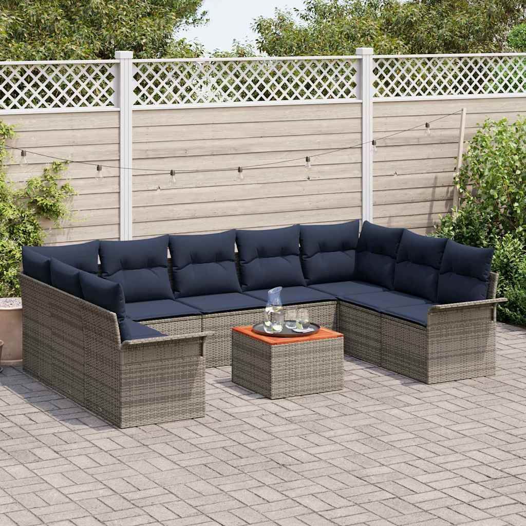 Havesofa Sæt med opbevaring 10 pcs Grå og Marineblå polyrattan
