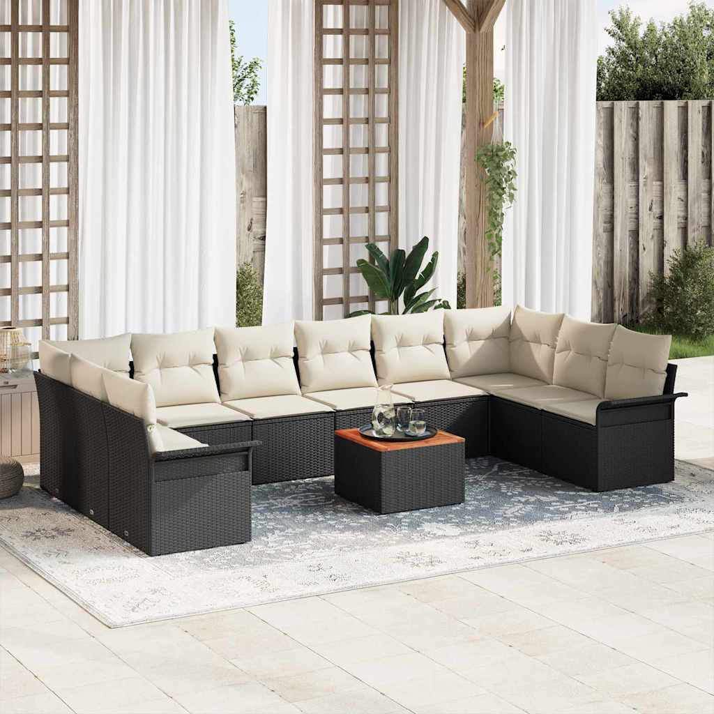 Havesofa Sæt med opbevaring 11 pcs Sort og Cream polyrattan