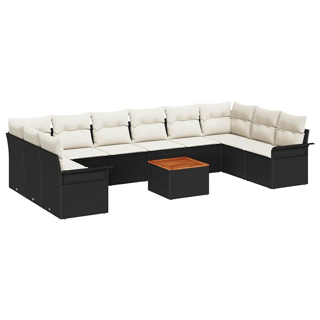 Havesofa Sæt med opbevaring 11 pcs Sort og Cream polyrattan
