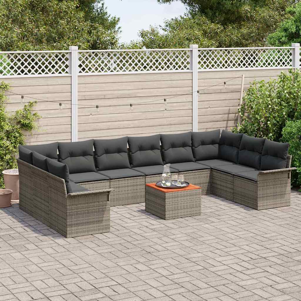 Havesofa Sæt med opbevaring 11 pcs Grå polyrattan