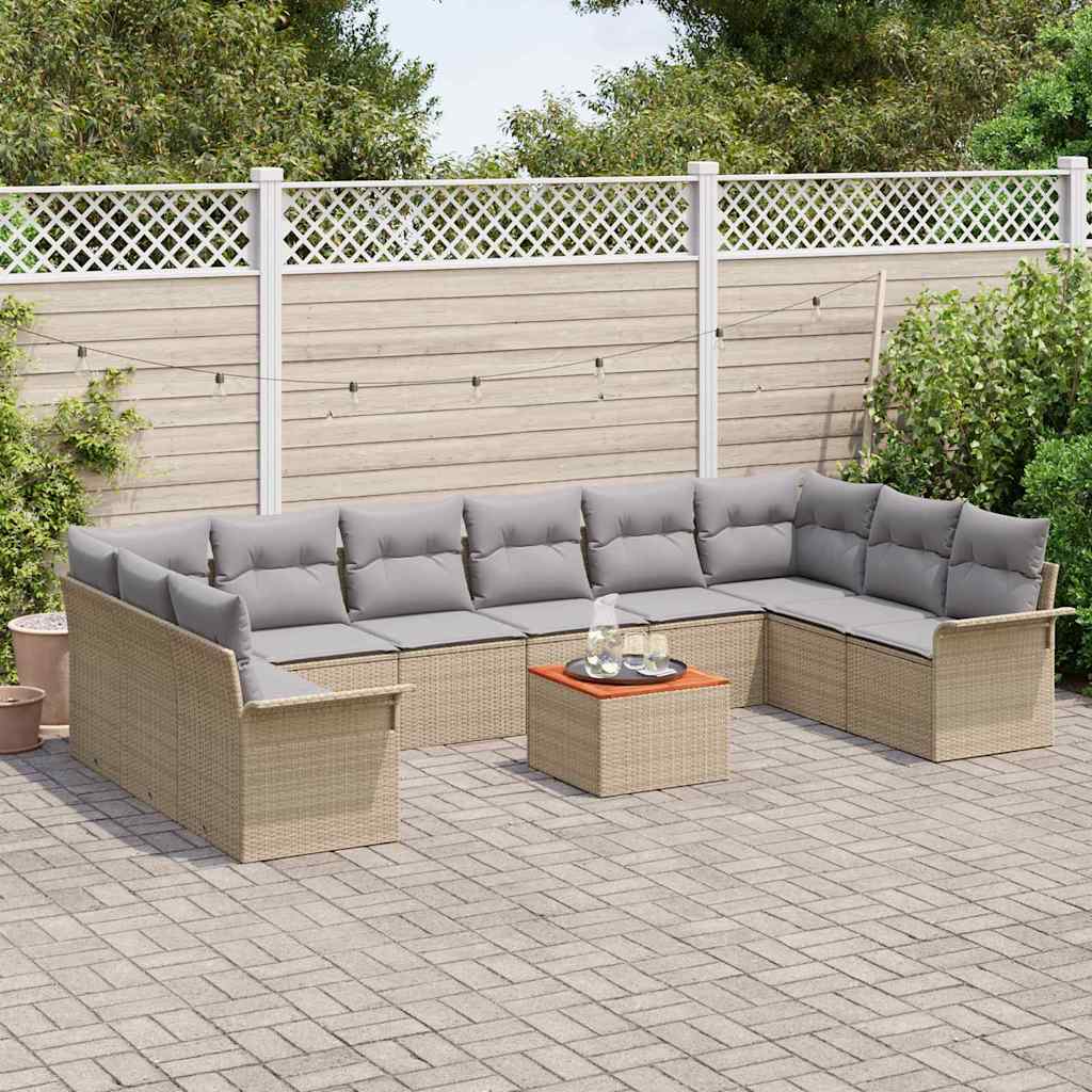 Havesofa Sæt med opbevaring 11 pcs Beige og lys grå polyrattan