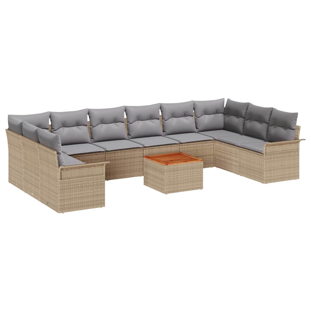 Havesofa Sæt med opbevaring 11 pcs Beige og lys grå polyrattan