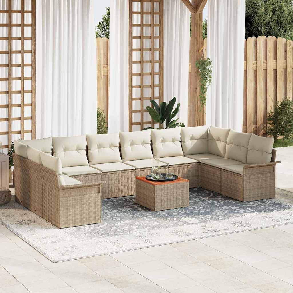 Havesofa Sæt med opbevaring 11 pcs Beige og creme polyrattan