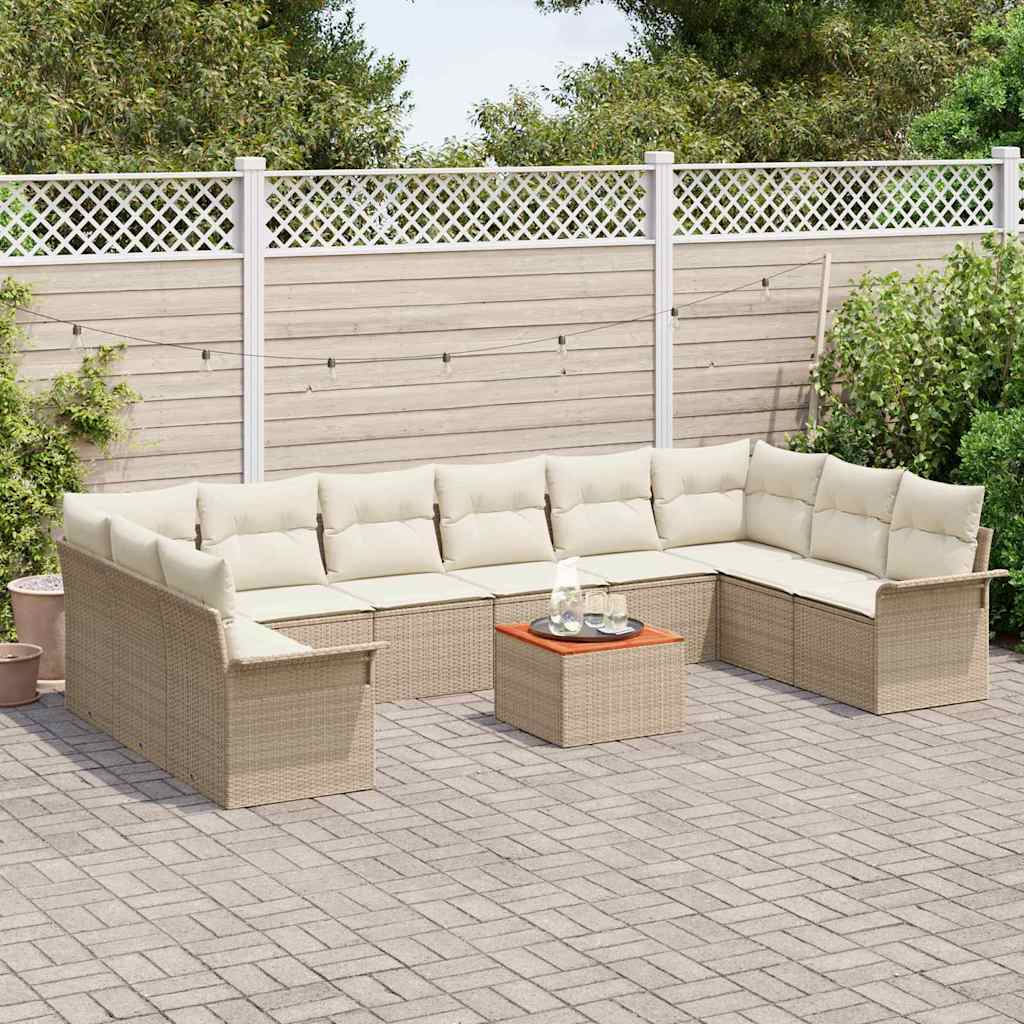 Havesofa Sæt med opbevaring 11 pcs Beige og creme polyrattan