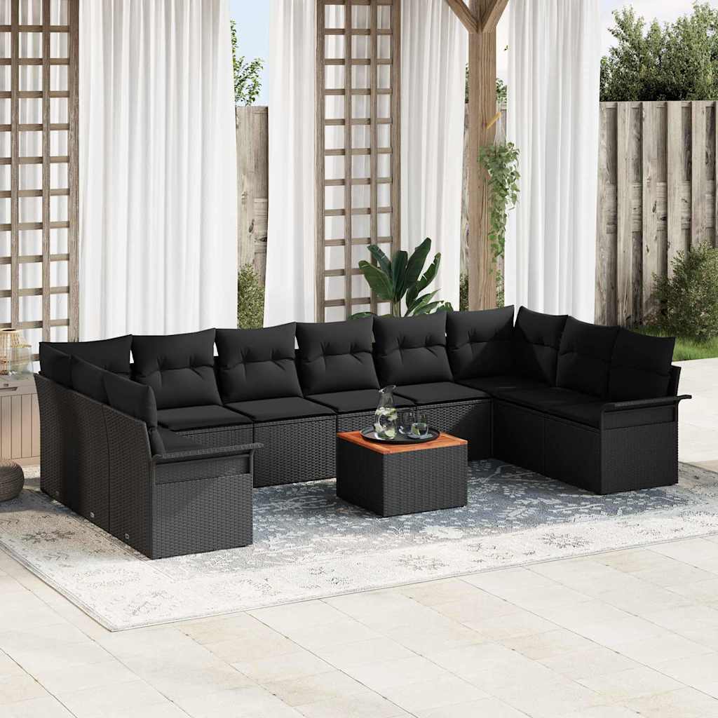 Havesofa Sæt med opbevaring 11 pcs Sort polyrattan