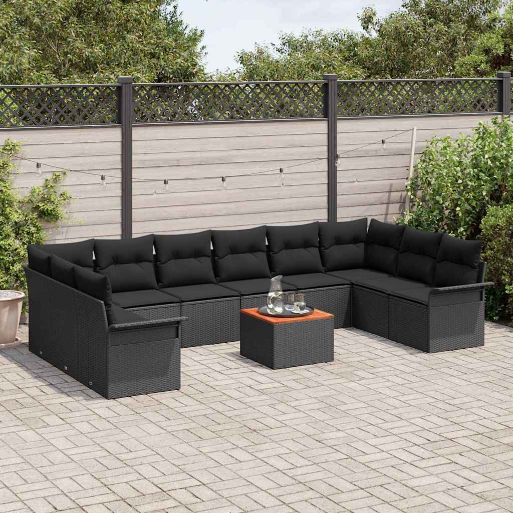 Havesofa Sæt med opbevaring 11 pcs Sort polyrattan