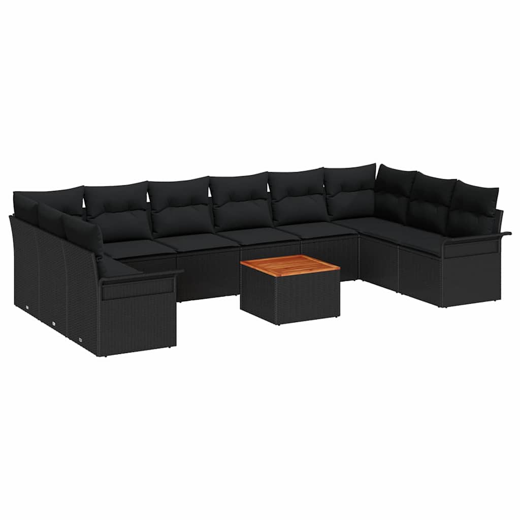 Havesofa Sæt med opbevaring 11 pcs Sort polyrattan