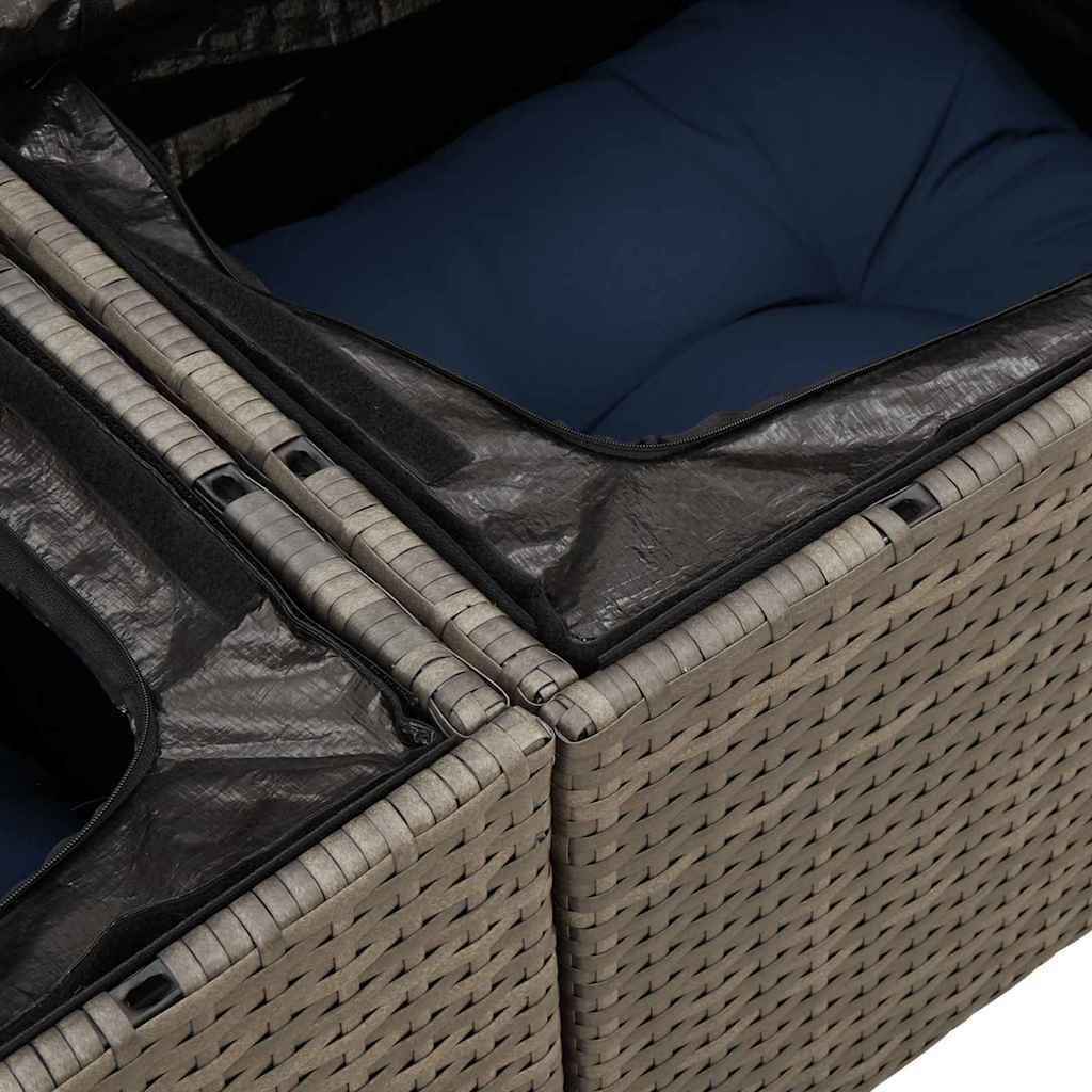 Havesofa Sæt med opbevaring 11 pcs Grå og Marineblå polyrattan