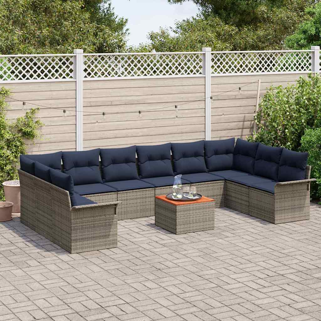 Havesofa Sæt med opbevaring 11 pcs Grå og Marineblå polyrattan
