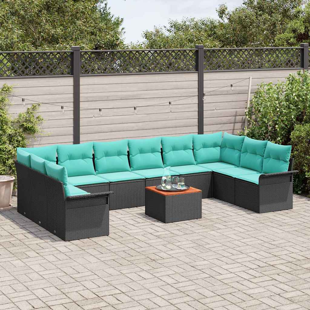 Havesofa Sæt med opbevaring 11 pcs Sort og turkis polyrattan
