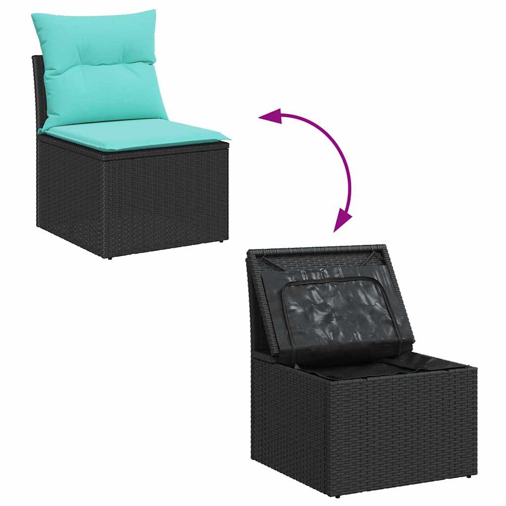 Havesofa Sæt med opbevaring 11 pcs Sort og turkis polyrattan