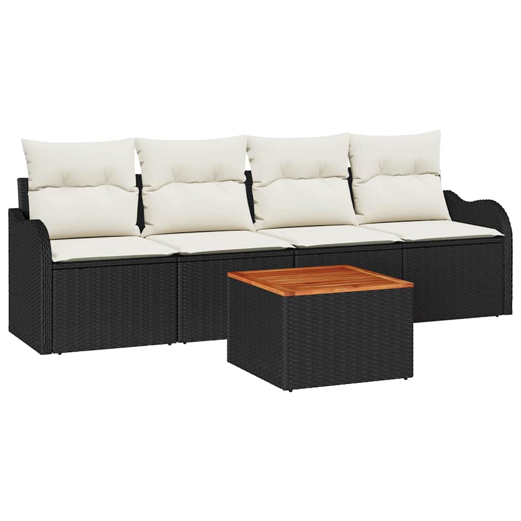 Havesofa Sæt med opbevaring 5 pcs Sort og Cream polyrattan
