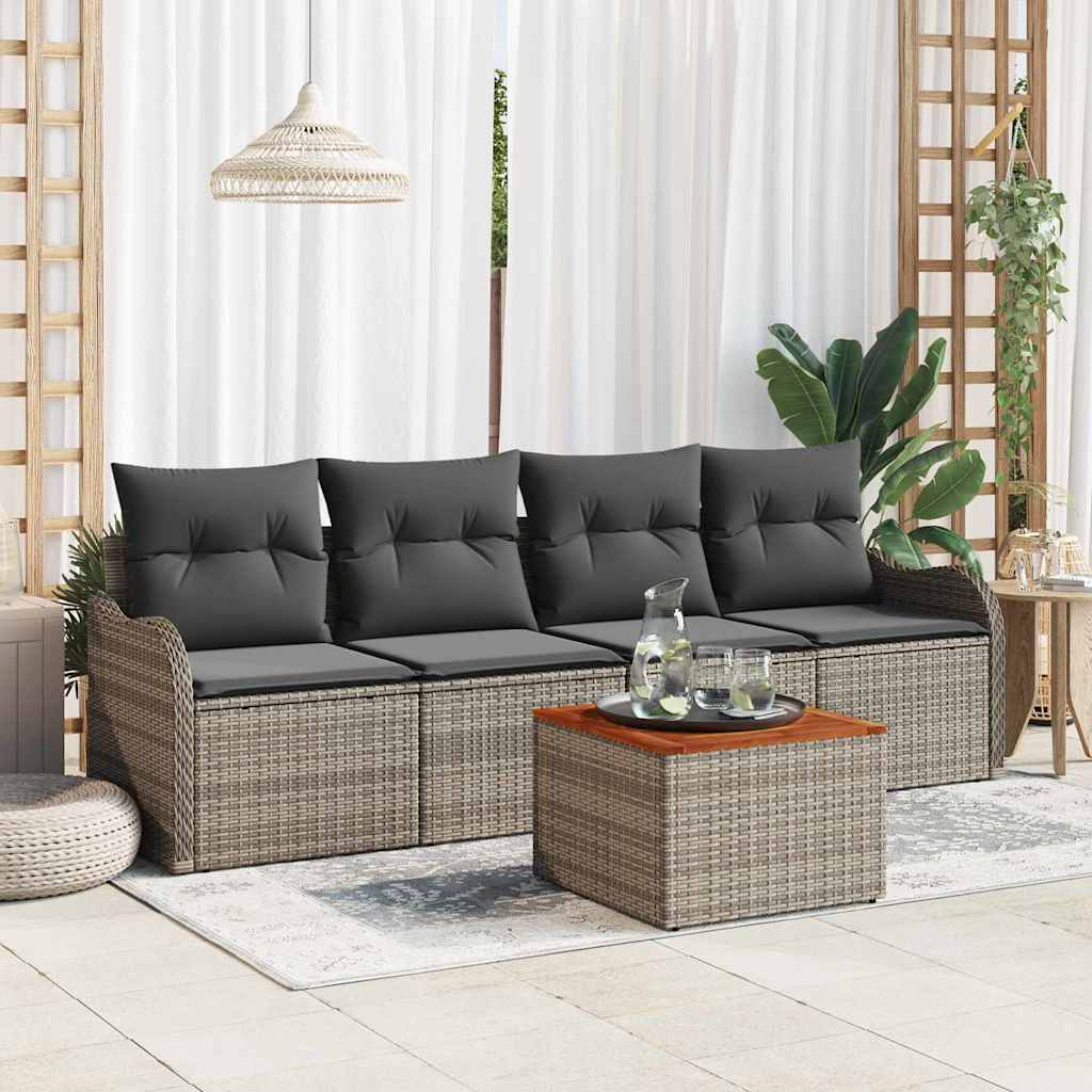 Havesofa Sæt med opbevaring 5 pcs Grå polyrattan