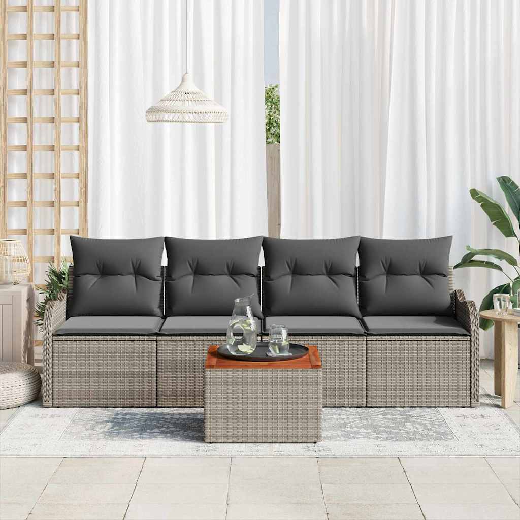 Havesofa Sæt med opbevaring 5 pcs Grå polyrattan