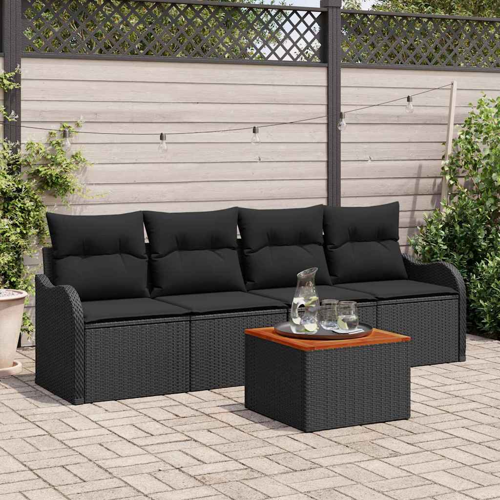 Havesofa Sæt med opbevaring 5 pcs Sort polyrattan