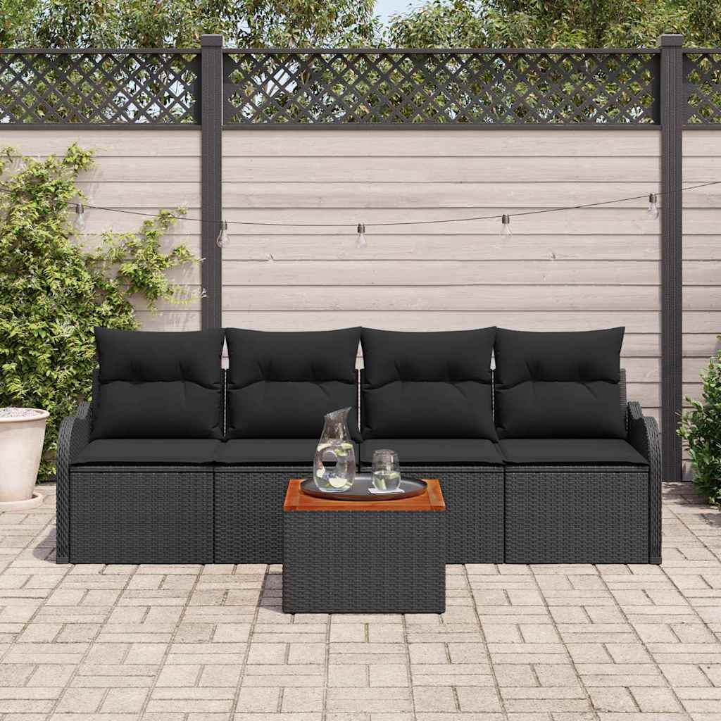 Havesofa Sæt med opbevaring 5 pcs Sort polyrattan