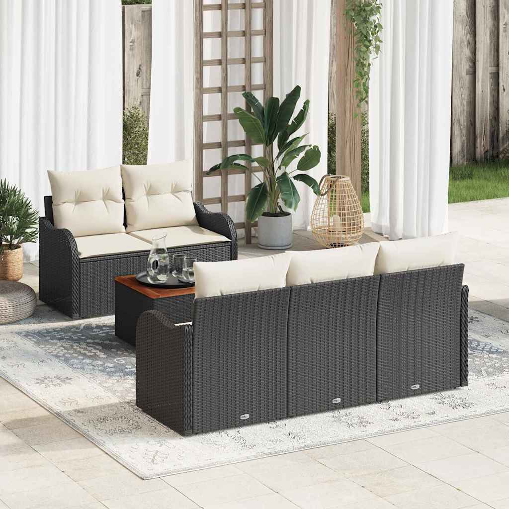 Havesofa Sæt med opbevaring 6 pcs Sort og Cream polyrattan
