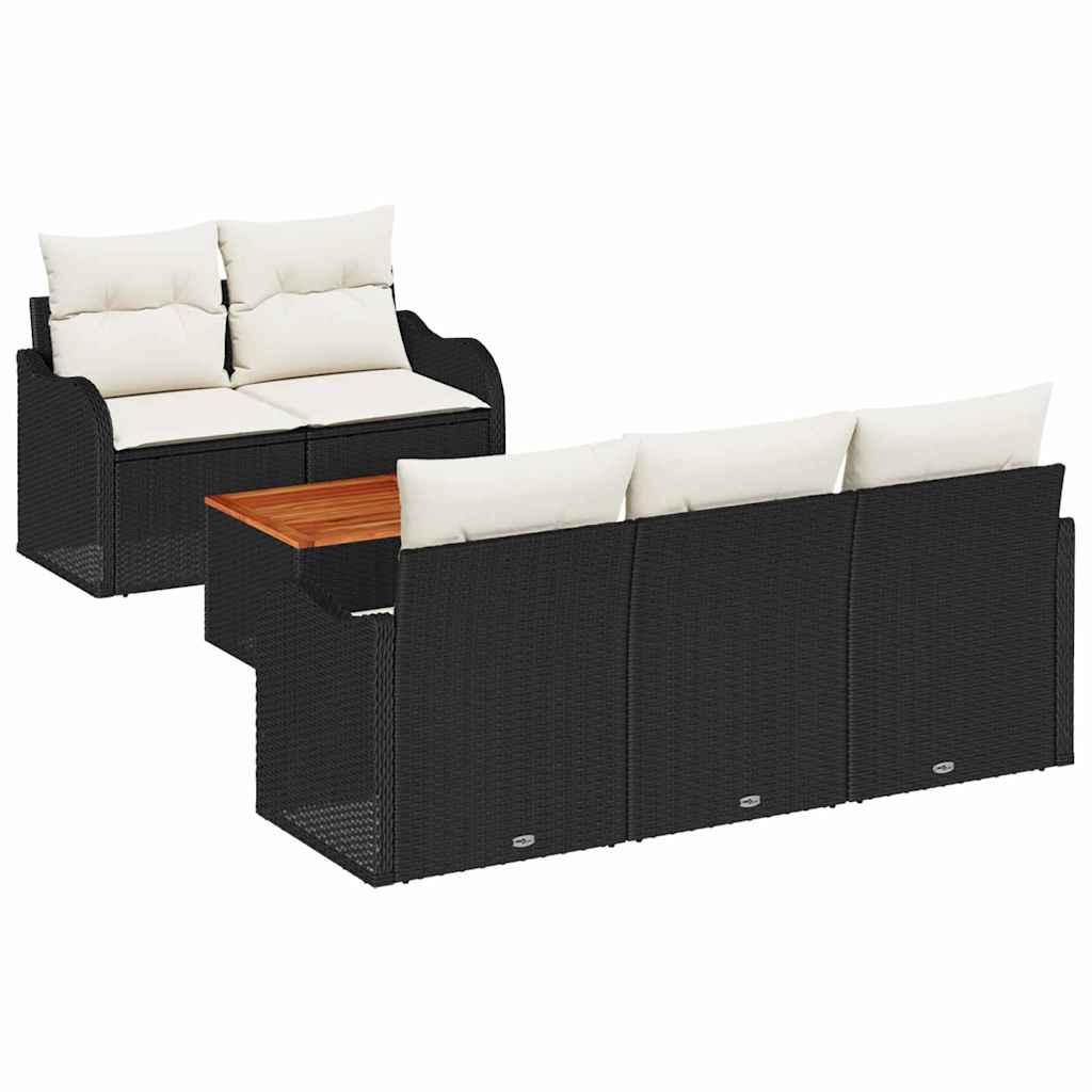 Havesofa Sæt med opbevaring 6 pcs Sort og Cream polyrattan