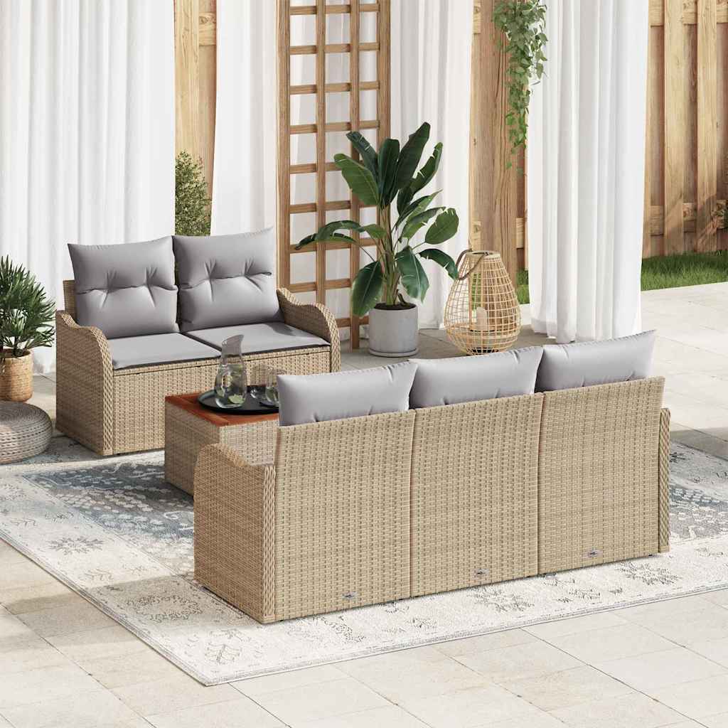 Havesofa Sæt med opbevaring 6 pcs Beige og lys grå polyrattan