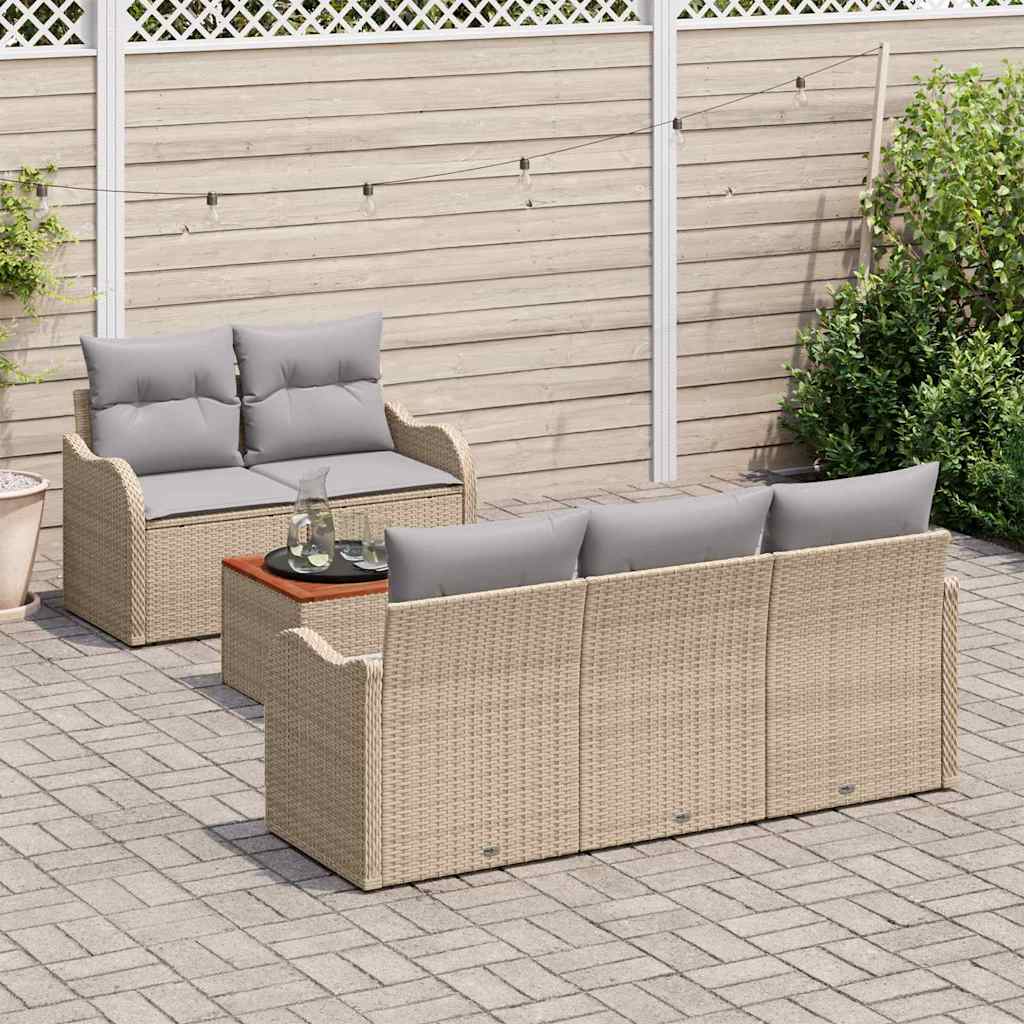 Havesofa Sæt med opbevaring 6 pcs Beige og lys grå polyrattan