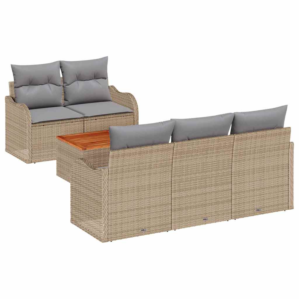 Havesofa Sæt med opbevaring 6 pcs Beige og lys grå polyrattan