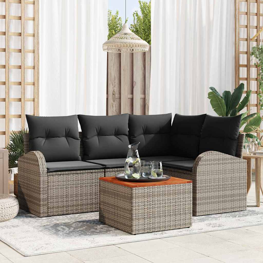 Havesofa Sæt med opbevaring 5 pcs Grå polyrattan