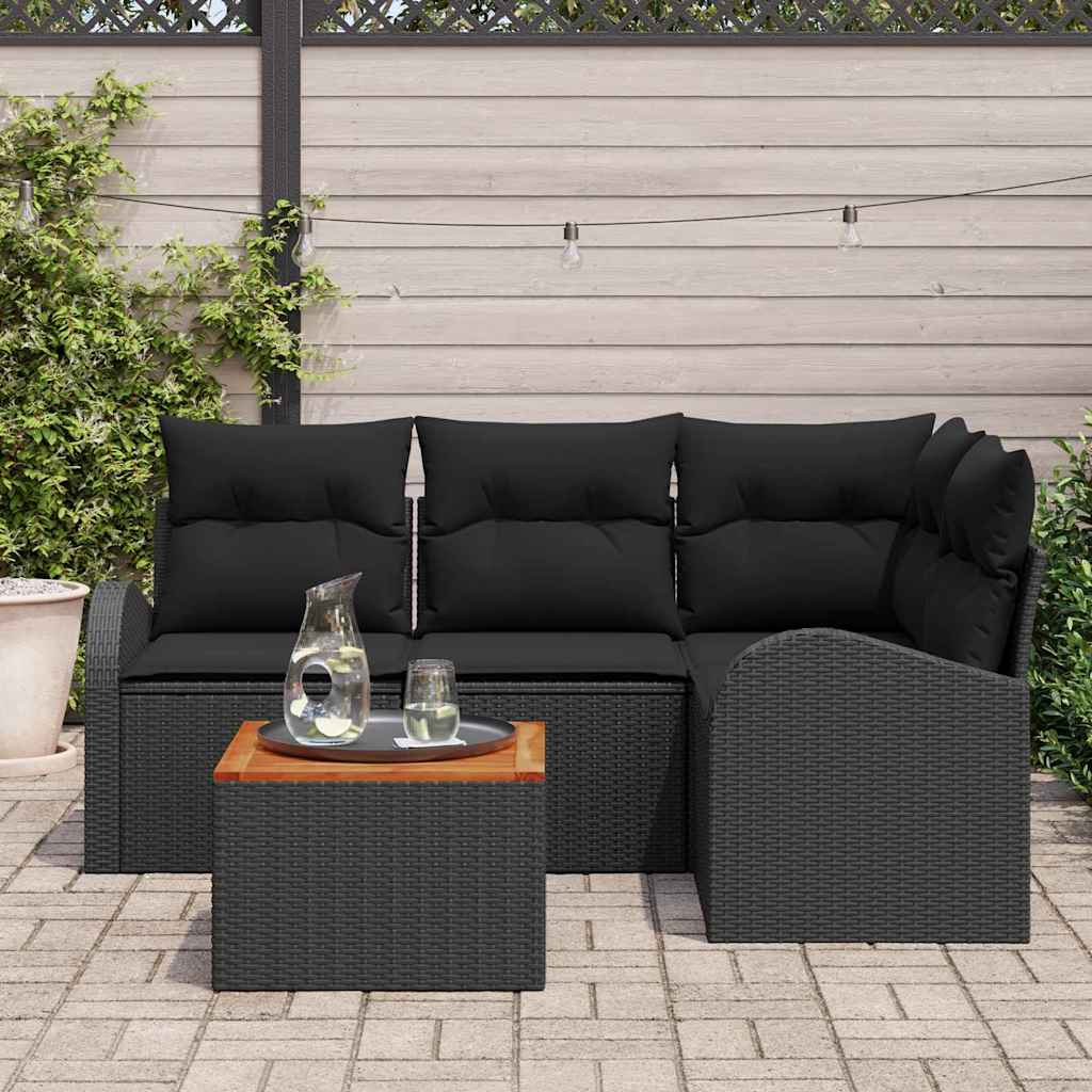 Havesofa Sæt med opbevaring 5 pcs Sort polyrattan
