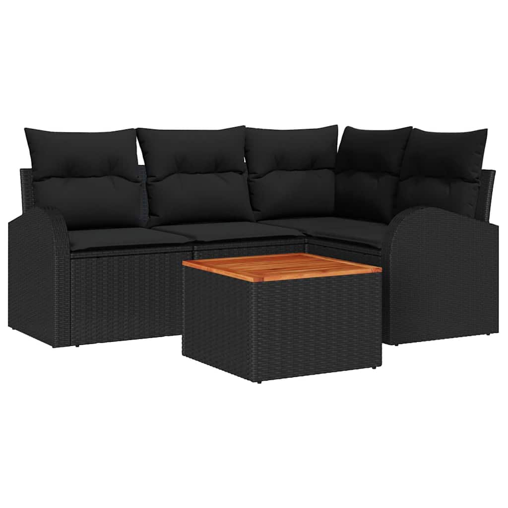 Havesofa Sæt med opbevaring 5 pcs Sort polyrattan