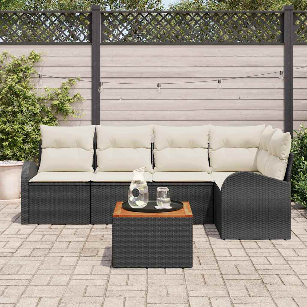 Havesofa Sæt med opbevaring 6 pcs Sort og Cream polyrattan
