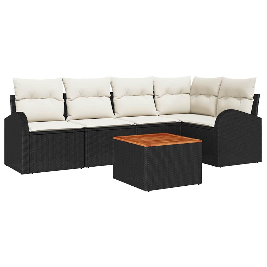 Havesofa Sæt med opbevaring 6 pcs Sort og Cream polyrattan