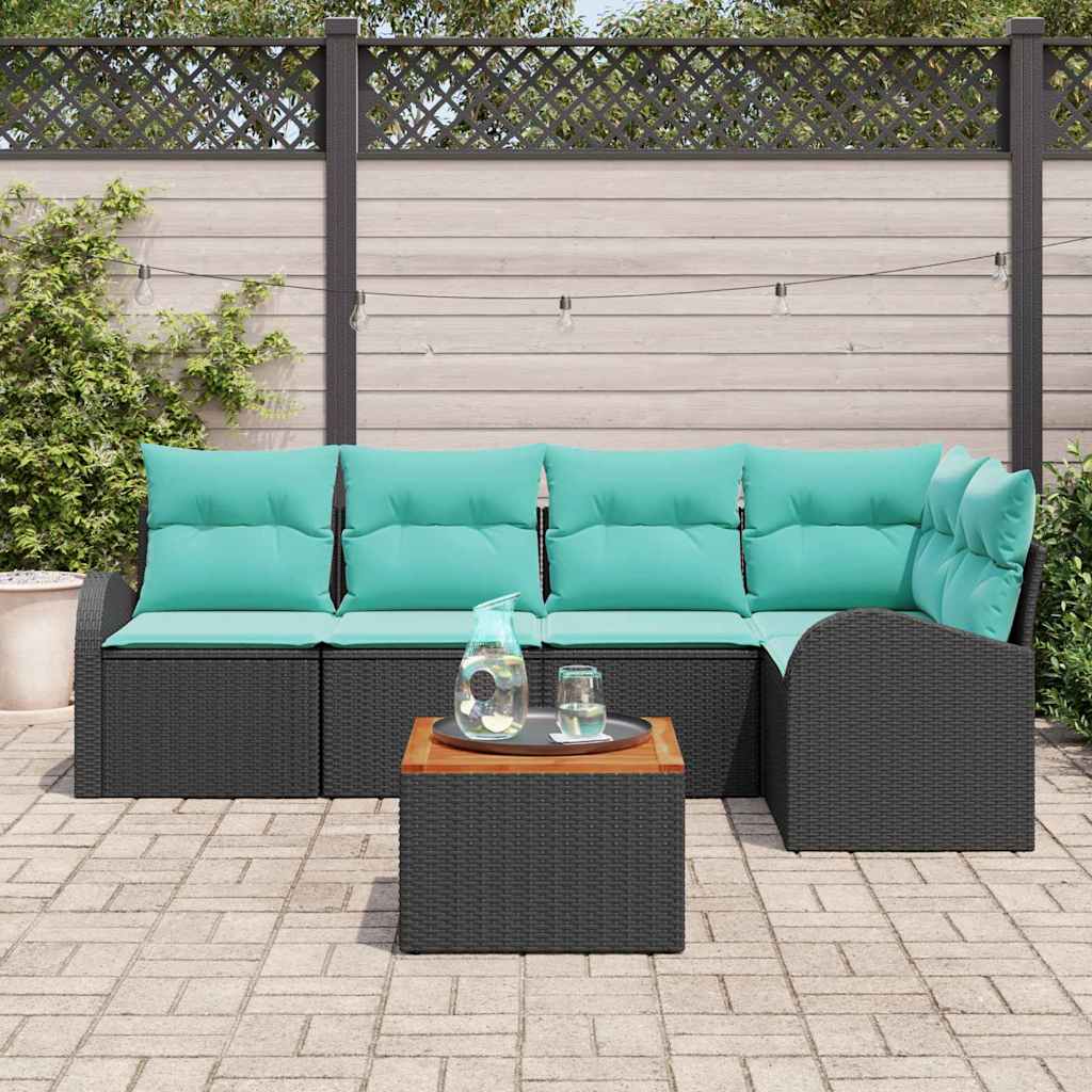 Havesofa Sæt med opbevaring 6 pcs Sort og turkis polyrattan