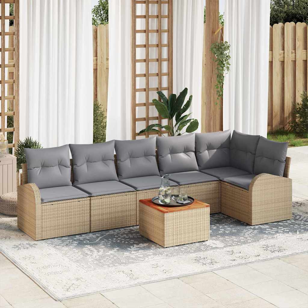 Havesofa Sæt med opbevaring 7 pcs Beige og lys grå polyrattan