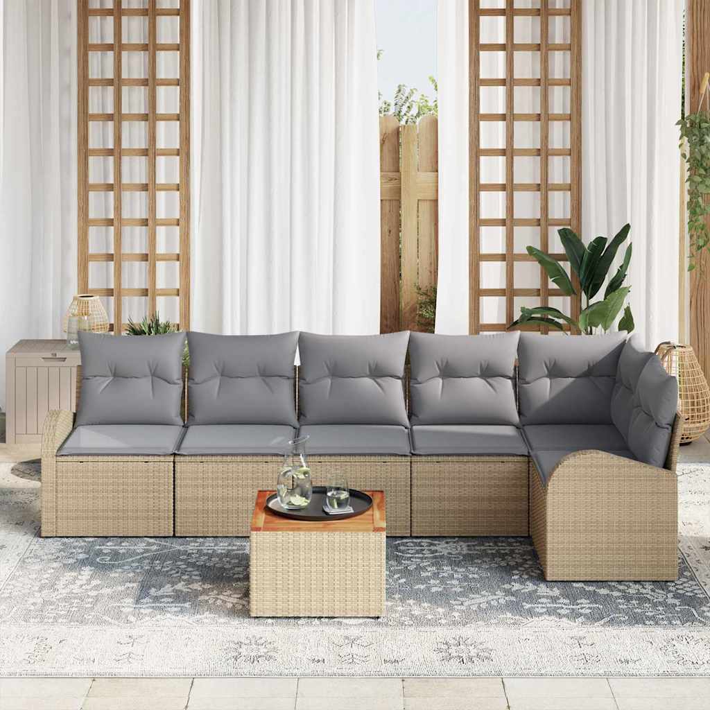 Havesofa Sæt med opbevaring 7 pcs Beige og lys grå polyrattan