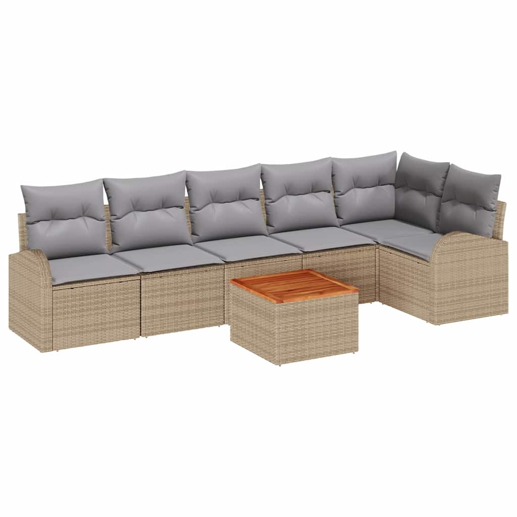 Havesofa Sæt med opbevaring 7 pcs Beige og lys grå polyrattan