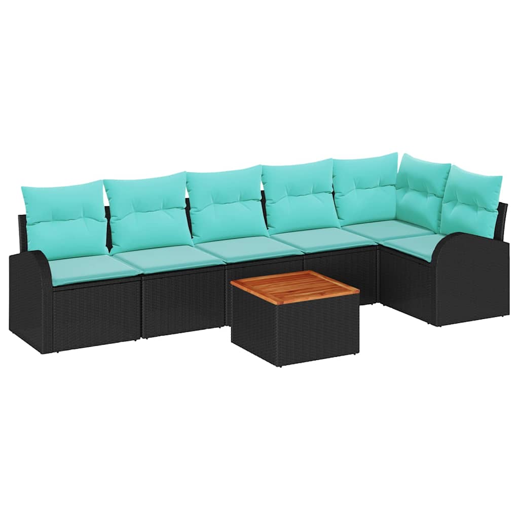Havesofa Sæt med opbevaring 7 pcs Sort og turkis polyrattan