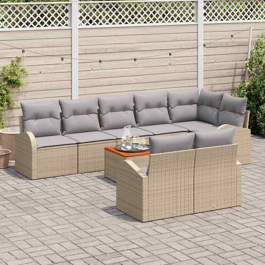 Havesofa Sæt med opbevaring 9 pcs Beige og lys grå polyrattan