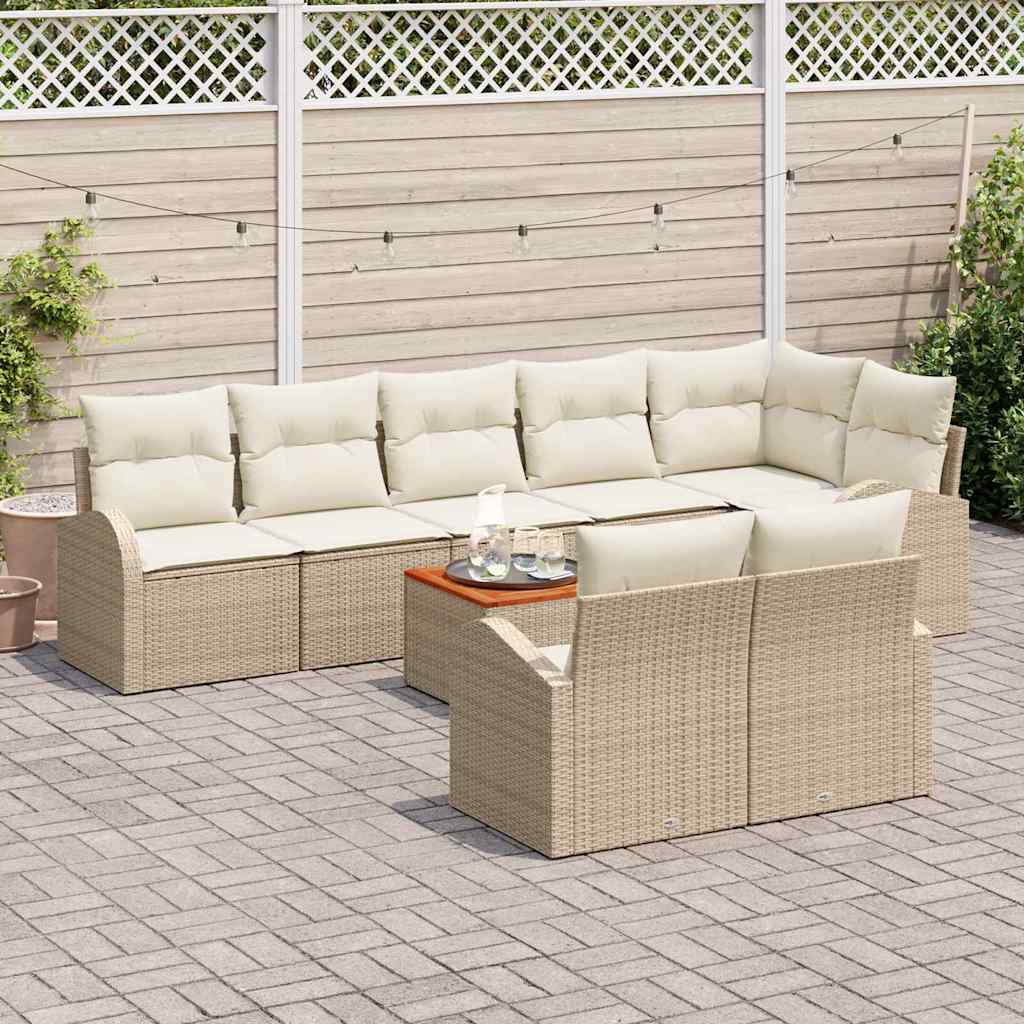 Havesofa Sæt med opbevaring 9 pcs Beige og creme polyrattan
