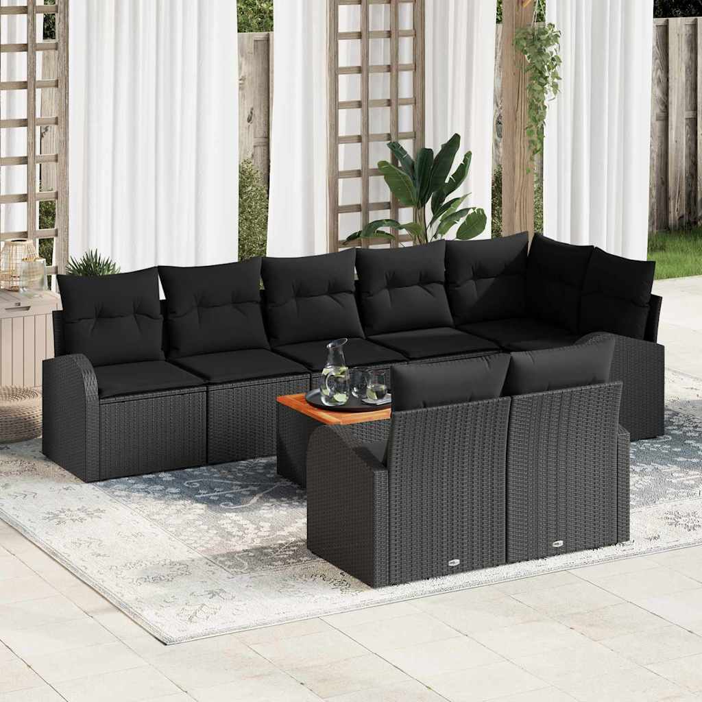 Havesofa Sæt med opbevaring 9 pcs Sort polyrattan