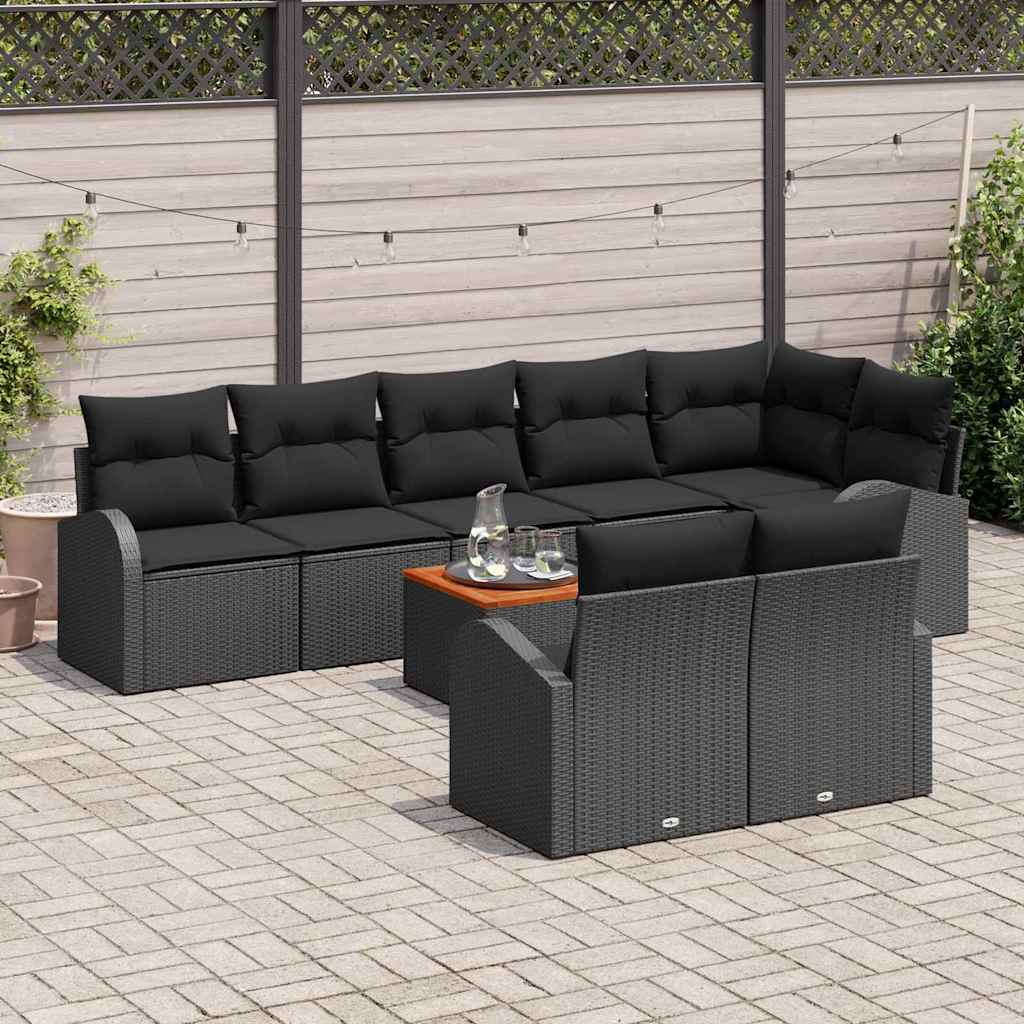 Havesofa Sæt med opbevaring 9 pcs Sort polyrattan