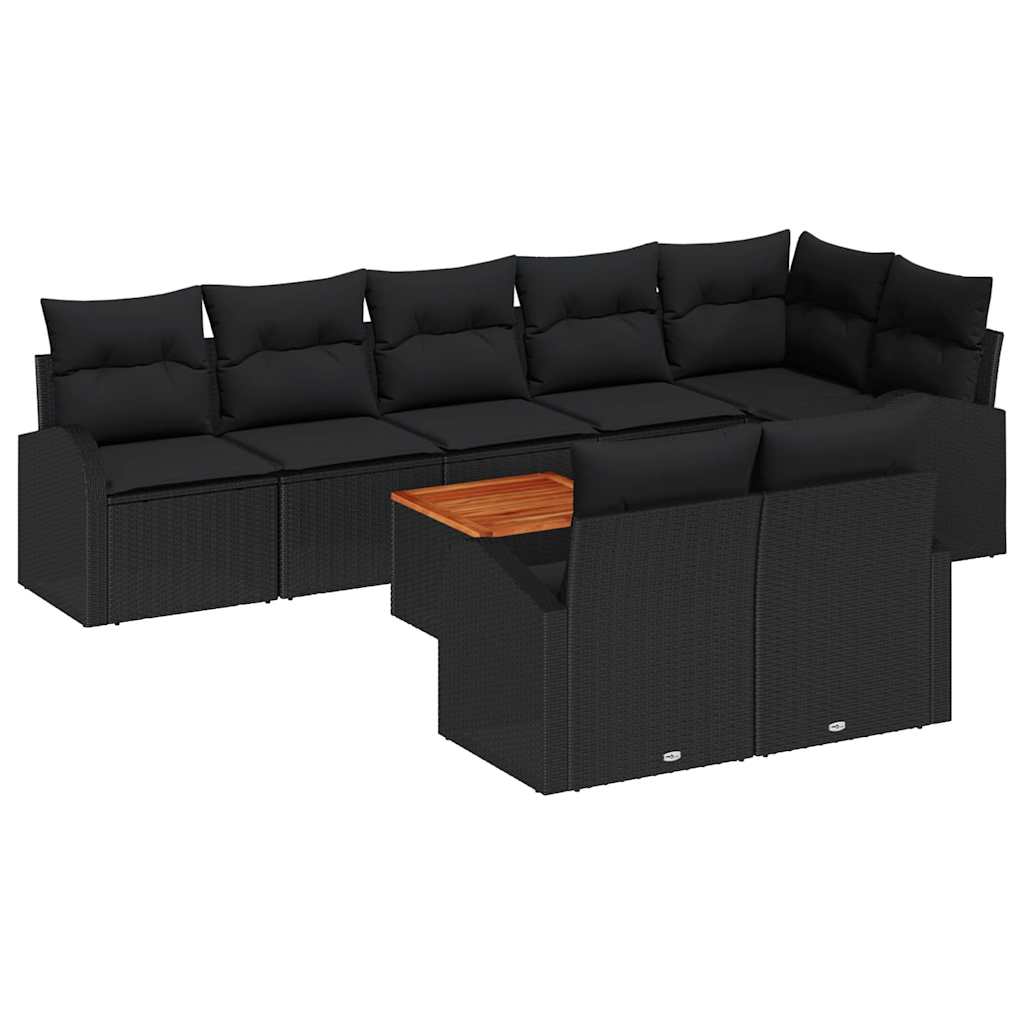 Havesofa Sæt med opbevaring 9 pcs Sort polyrattan