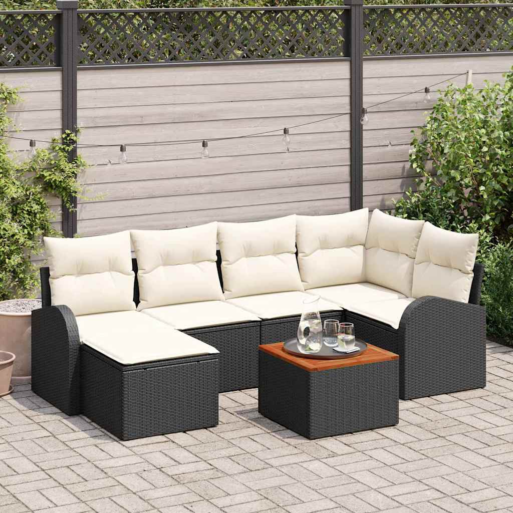 Havesofa Sæt med opbevaring 7 pcs Sort og Cream polyrattan