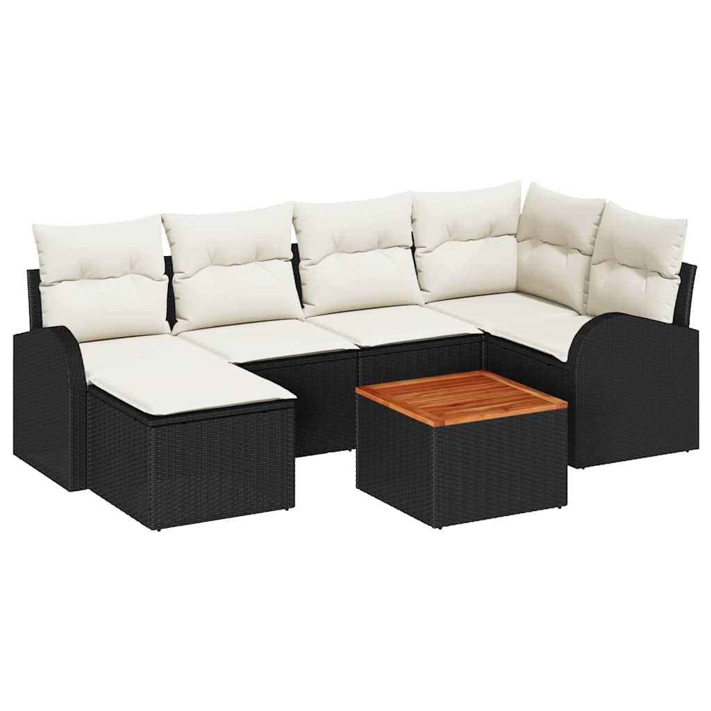 Havesofa Sæt med opbevaring 7 pcs Sort og Cream polyrattan