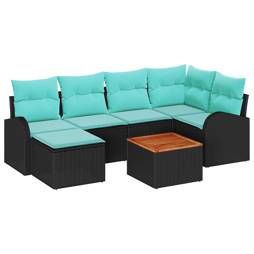 Havesofa Sæt med opbevaring 7 pcs Sort og turkis polyrattan