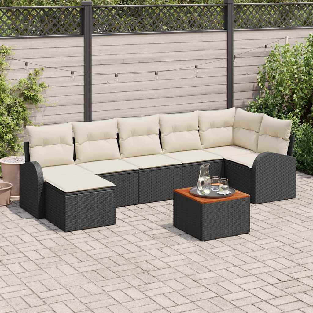 Havesofa Sæt med opbevaring 8 pcs Sort og Cream polyrattan
