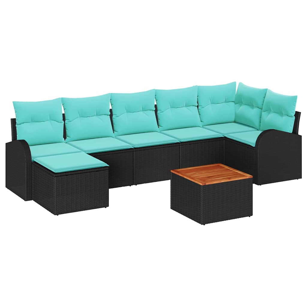 Havesofa Sæt med opbevaring 8 pcs Sort og turkis polyrattan