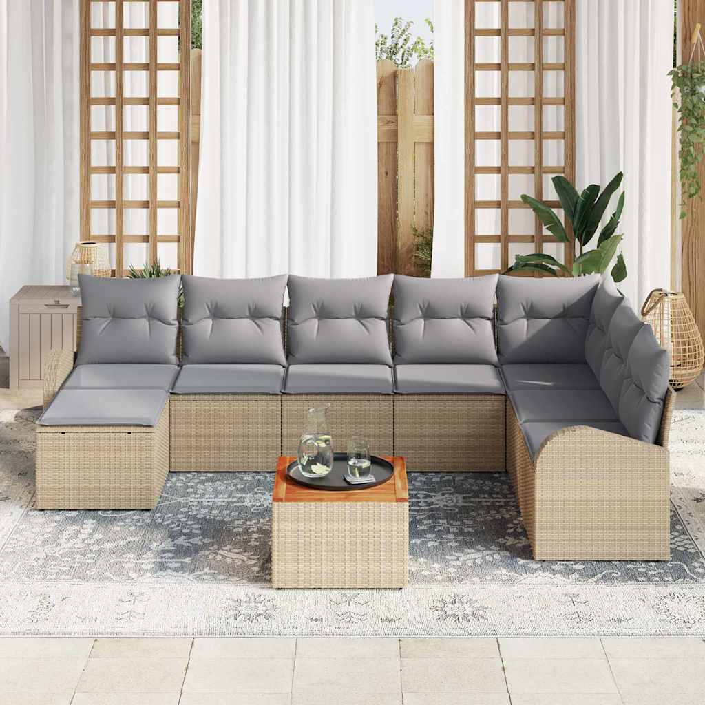 Havesofa Sæt med opbevaring 9 pcs Beige og lys grå polyrattan