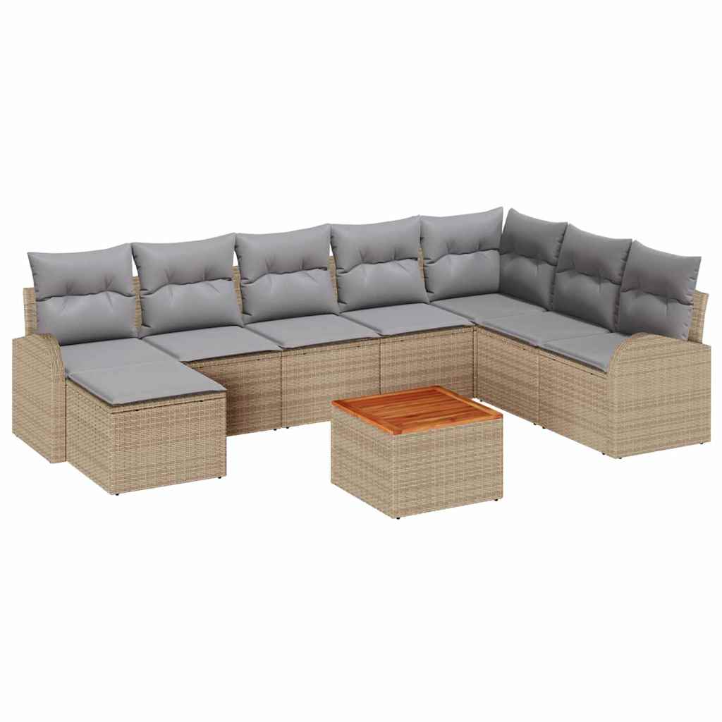 Havesofa Sæt med opbevaring 9 pcs Beige og lys grå polyrattan