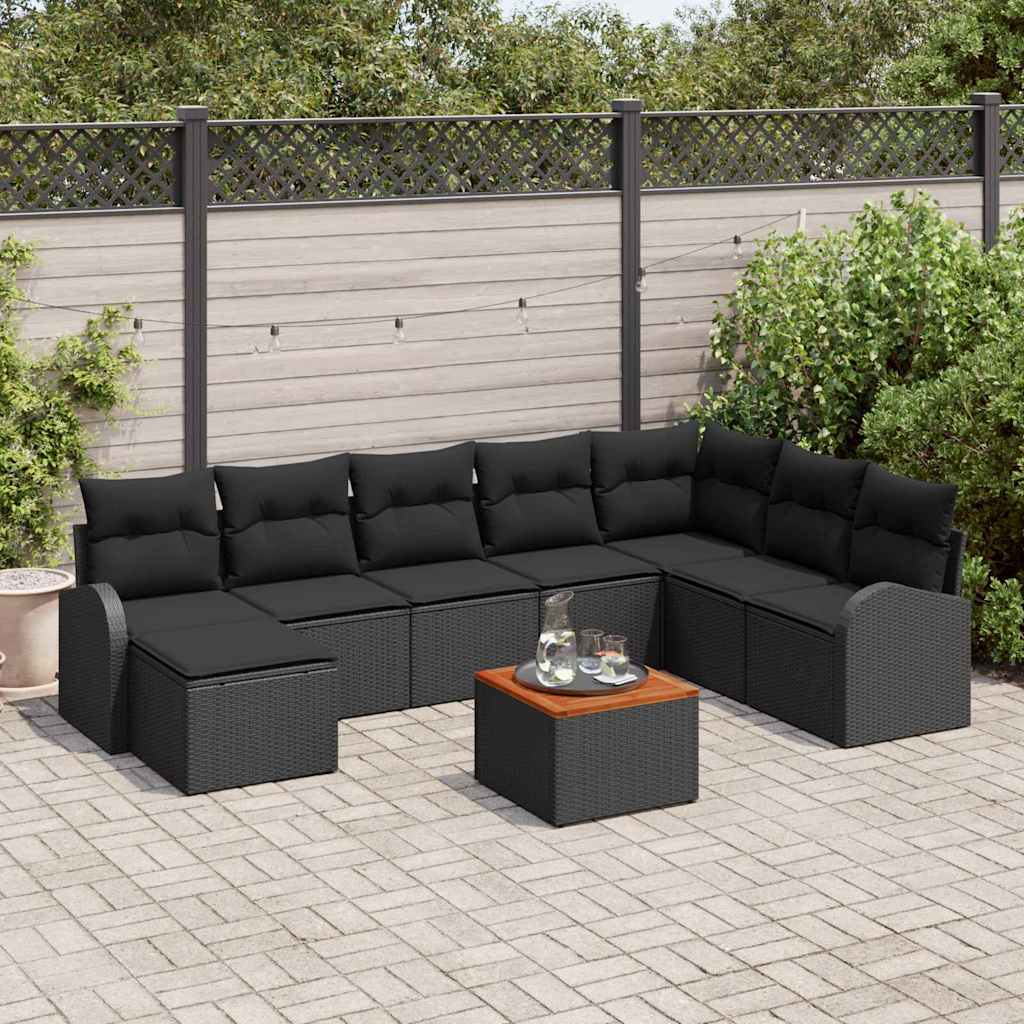 Havesofa Sæt med opbevaring 9 pcs Sort polyrattan